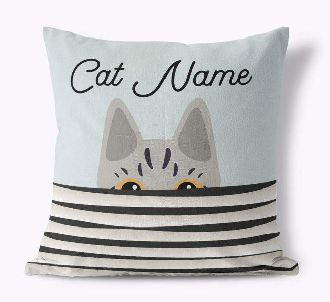 Peeking Cat: Personalized {breedCommonName} Canvas Pillow